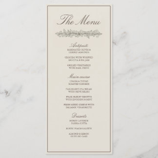 Menu de mariage élégant classique à bordure floral