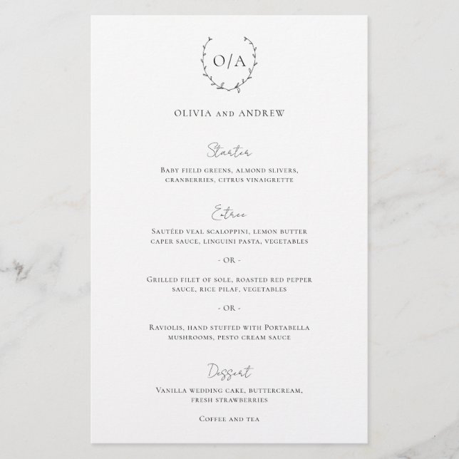 Menu de mariage élégant Couronne de monogramme cla (Devant)