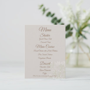 Menu de mariage élégant crème, écriture classique