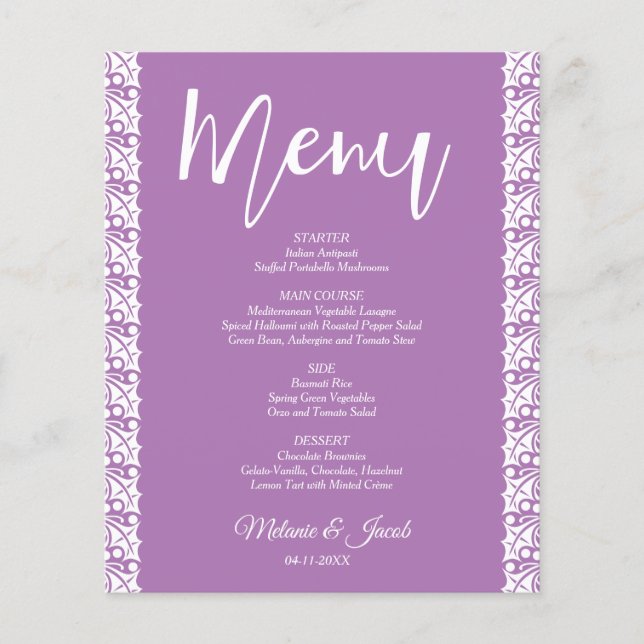 Menu de mariage élégant de la lavande budgétaire (Devant)