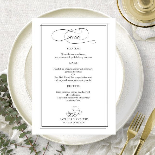 Menu de mariage élégant écriture noire (Créateur téléchargé)
