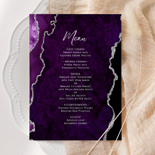 Menu de mariage élégant en agate argent violet