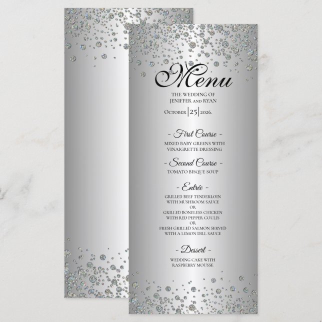 Menu de mariage élégant en argent (Devant / Derrière)