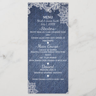 Menu de mariage élégant en dentelle florale Denim