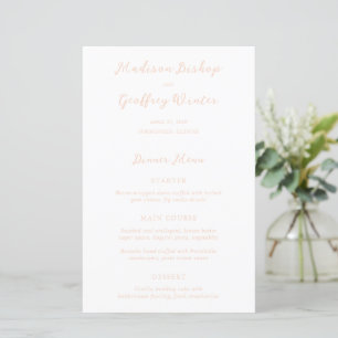 Menu de mariage élégant en écriture gras pêche