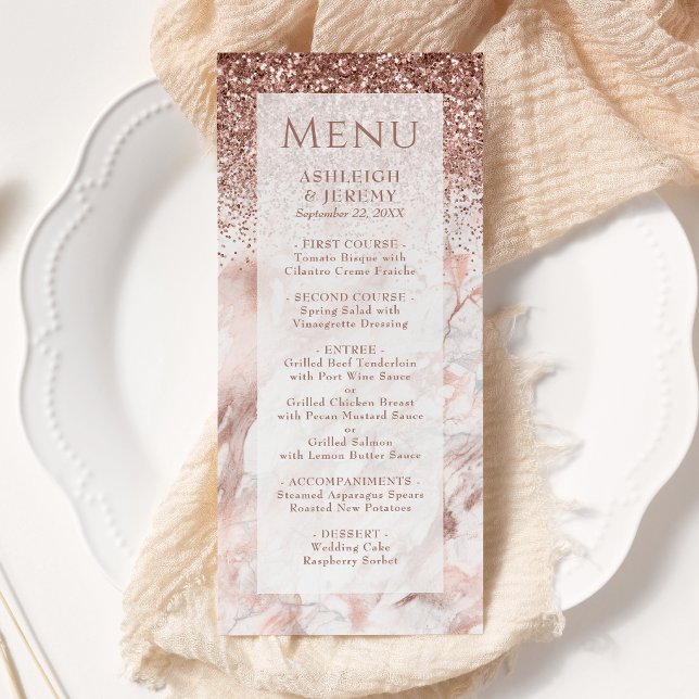 Menu de mariage élégant en marbre avec faux paille (Créateur téléchargé)
