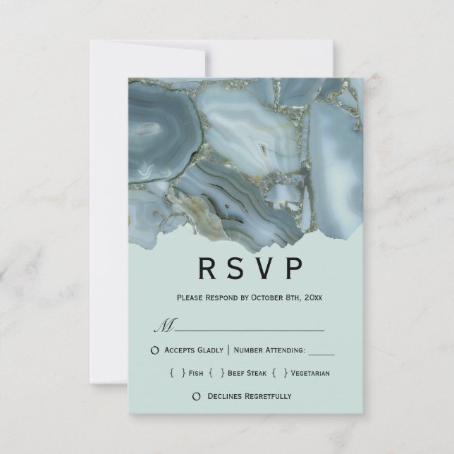 Menu de mariage élégant en marbre RSVP (Devant)
