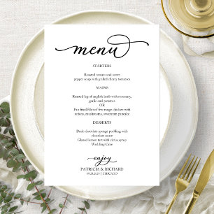 Menu de mariage élégant en noir et blanc écriture