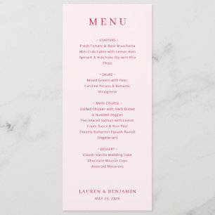 Menu de mariage élégant en serif rose