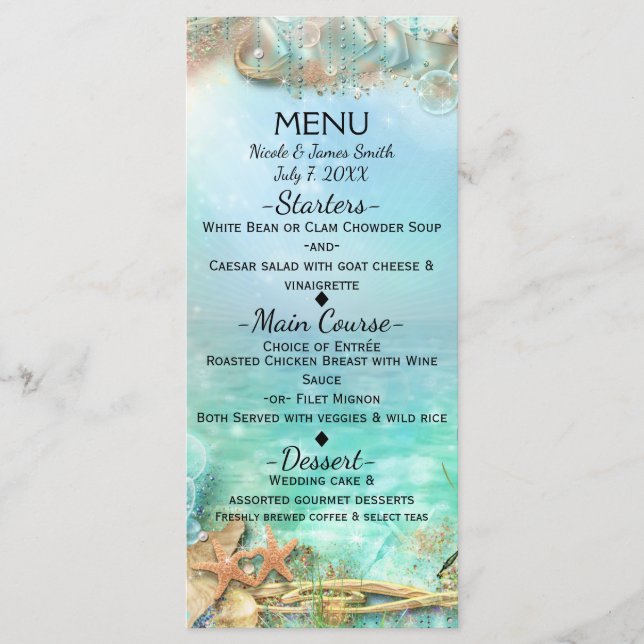 Menu de mariage élégant enchanté sous la mer (Devant)
