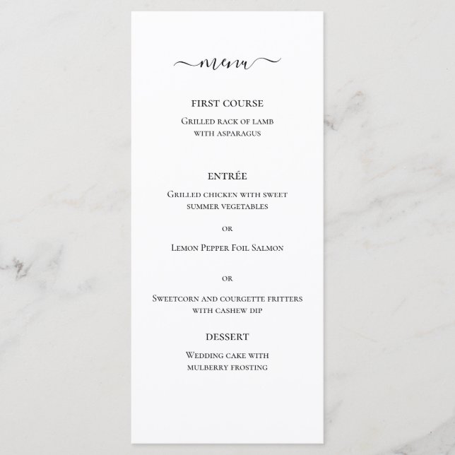 Menu de mariage élégant et classique monochrome à  (Devant)