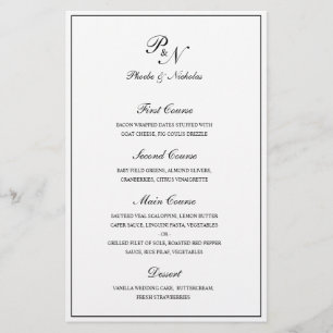 Menu de mariage élégant et classique noir et blanc