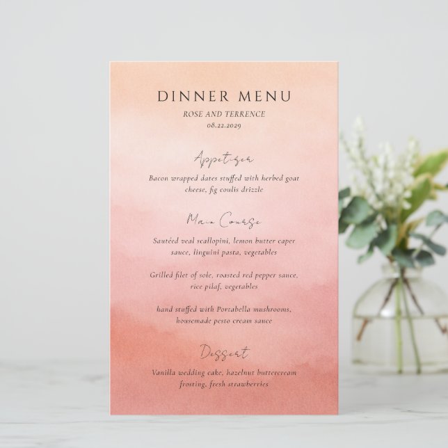 Menu de mariage élégant et moderne de style côtier (Debout devant)