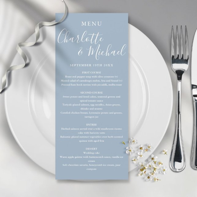 Menu de mariage élégant et poussiéreux bleu Signat (Créateur téléchargé)