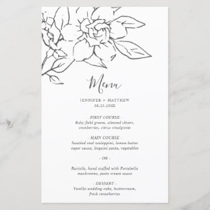 Menu de mariage élégant floral art ligne neutre