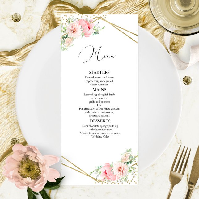 Menu de mariage élégant floral blush géométrique (Créateur téléchargé)