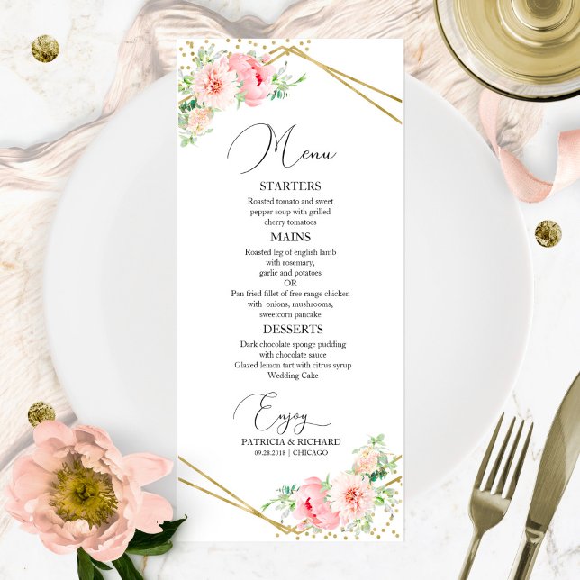 Menu de mariage élégant floral blush géométrique (Créateur téléchargé)