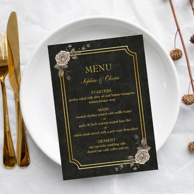 Menu de mariage élégant gothique Dark Academia (Créateur téléchargé)