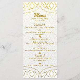 Menu de mariage élégant marocain or et blanc