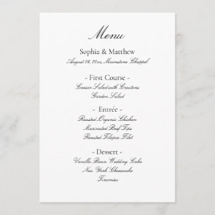 Menu de mariage élégant minimaliste à l'écriture v