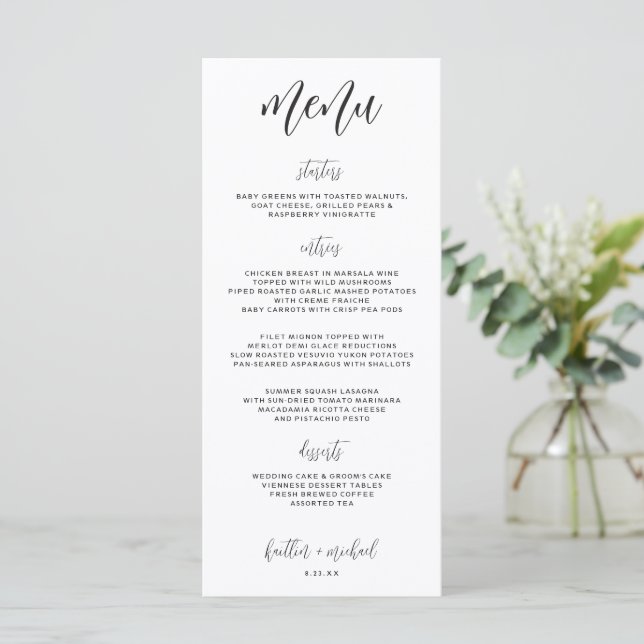 Menu de mariage élégant moderne amusant | 4 x 9 |  (Debout devant)
