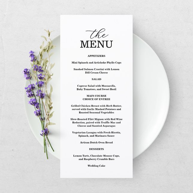 Menu de mariage élégant noir et blanc (Créateur téléchargé)