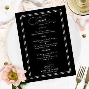 Menu de mariage élégant noir et blanc
