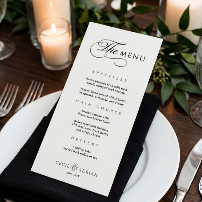 Menu de mariage élégant noir et blanc calligraphiq (Créateur téléchargé)