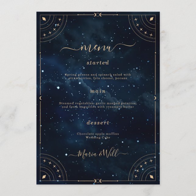 Menu de mariage élégant nuit étoilée (Devant)