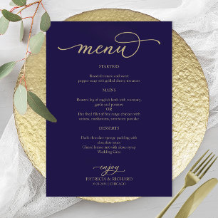 Menu de mariage élégant or écriture manuscrite ble