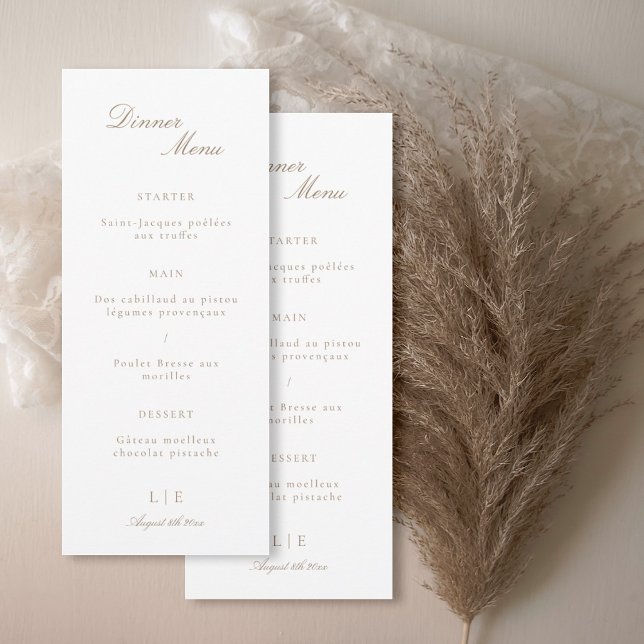 Menu de mariage élégant or monogramme blanc pour d (Créateur téléchargé)