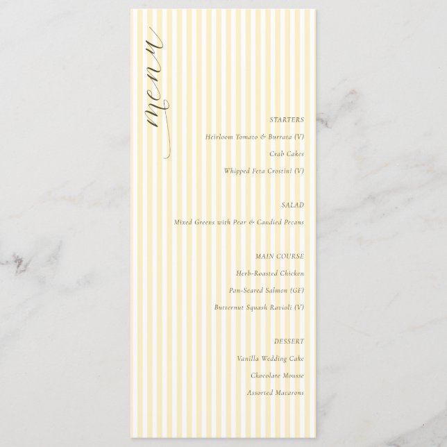 Menu de mariage élégant rayé de crème (Devant)