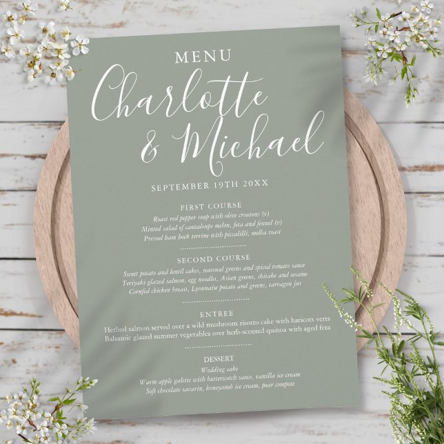Menu de mariage élégant Silver Sage Signature (Elegant Silver Sage Signature Wedding Menu)