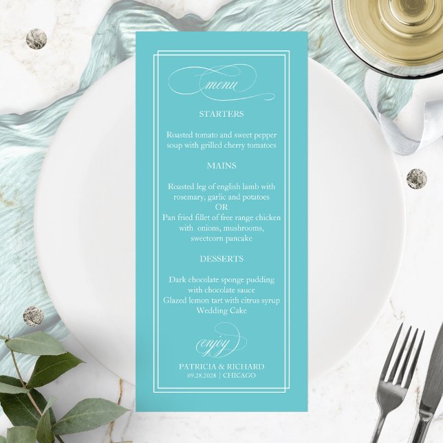 Menu de mariage élégant simple bleu puriste 4x9 (Créateur téléchargé)