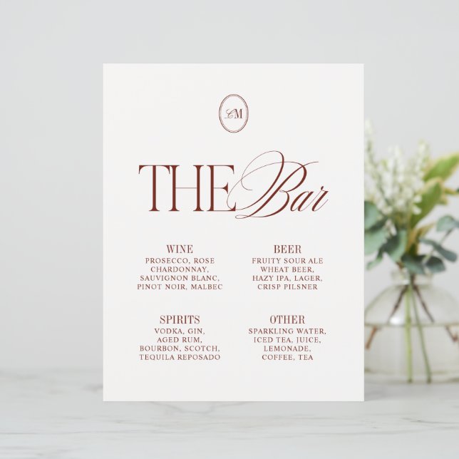 Menu de mariage élégant The Bar Terracotta profond (Debout devant)