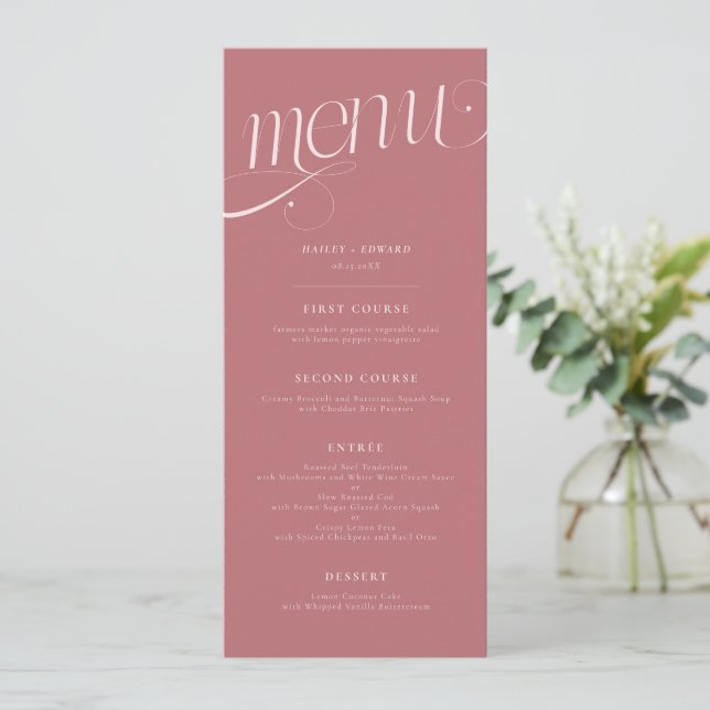 Menu de mariage Élégant Tourbillon Rose Poussiéreu (Debout devant)