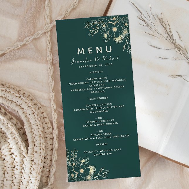Menu de mariage élégant vert émeraude (Créateur téléchargé)