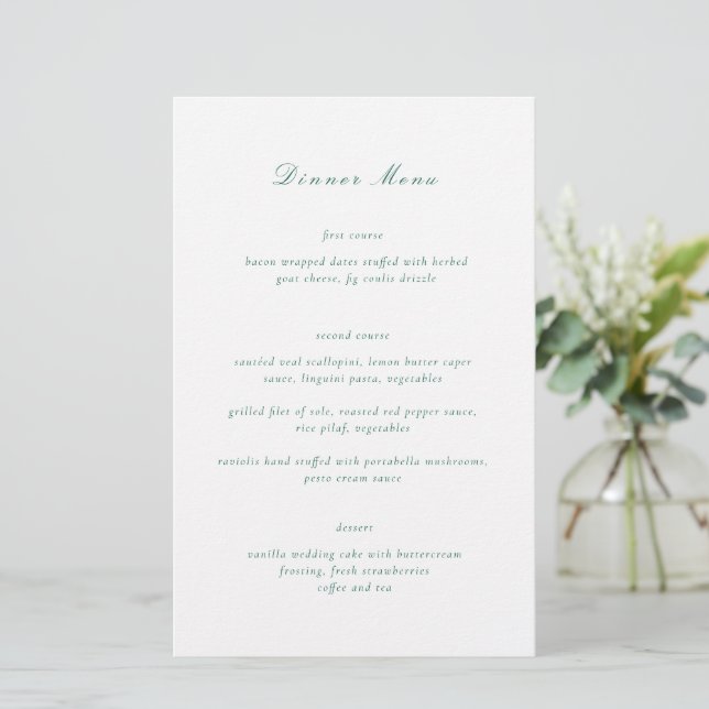 Menu de mariage élégant vert émeraude propre (Debout devant)