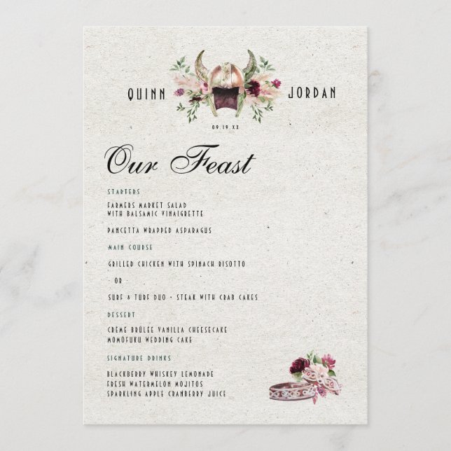 Menu de mariage élégant Viking Norrois (Devant)