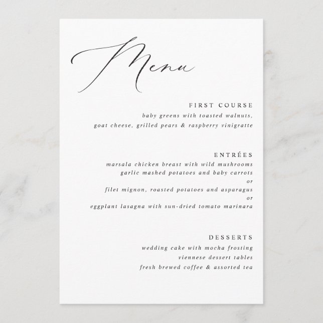 Menu de mariage élégant vintage calligraphié (Devant)