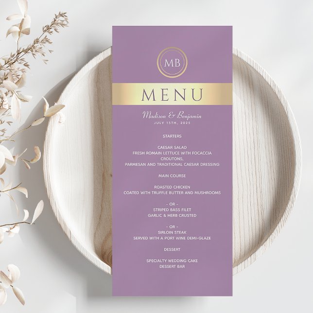 Menu de mariage élégant violet (Créateur téléchargé)