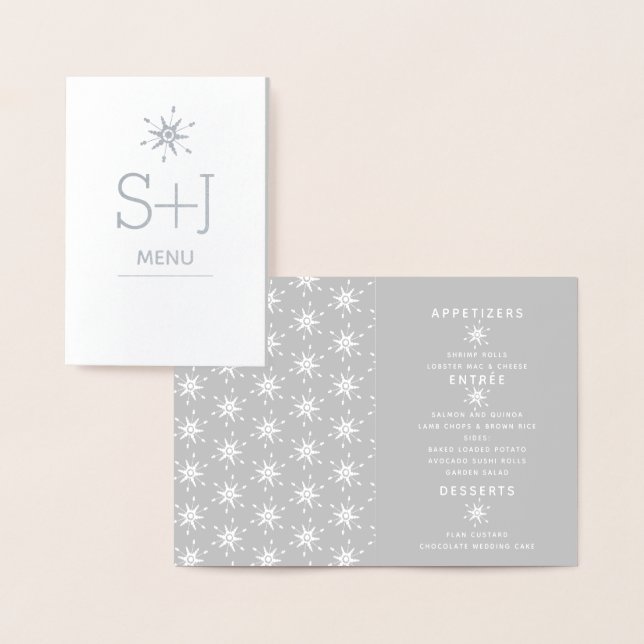Menu de mariage Elégantes Flocons de Neige Hiver (Affichage)