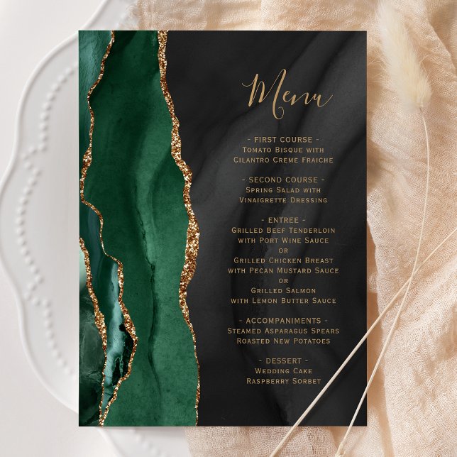 Menu de mariage en agate noir or vert émeraude (Créateur téléchargé)