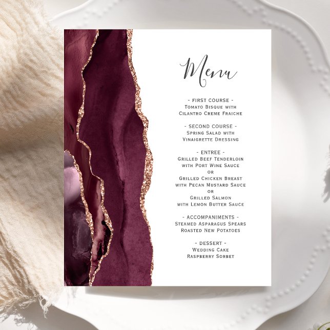 Menu de mariage en agate or rose Bourgogne abordab (Créateur téléchargé)