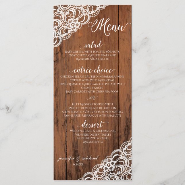 Menu de mariage en dentelle couleur modifiable Boi (Devant)