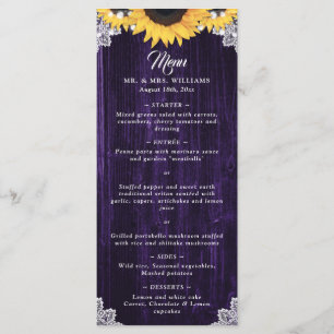 Menu de mariage en dentelle fleurie bois pourpre t
