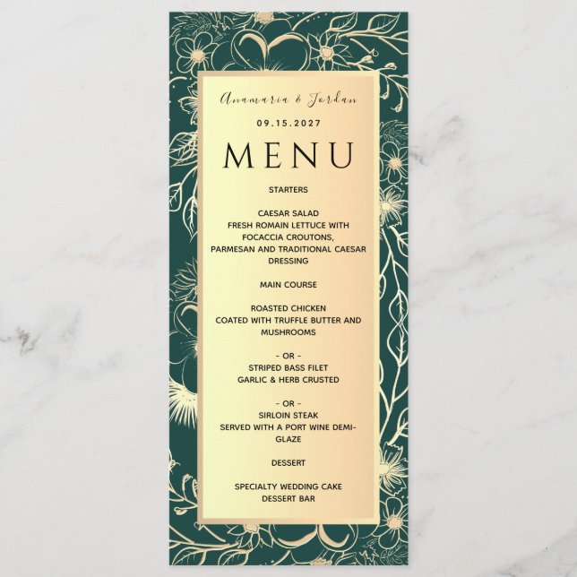 Menu de mariage en feuille d'or de luxe (Devant)