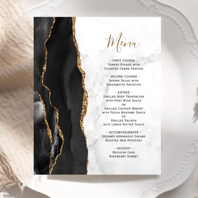 Menu de mariage en marbre blanc Agate noir doré su (Créateur téléchargé)