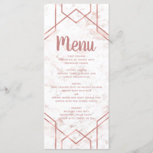 Menu de mariage en marbre blanc et rose et or rose