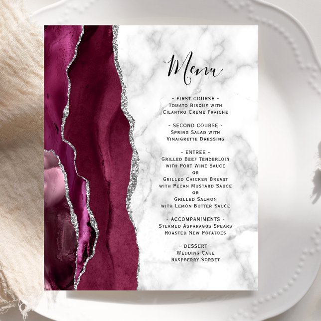 Menu de mariage en marbre d'agate argenté de Bourg (Créateur téléchargé)